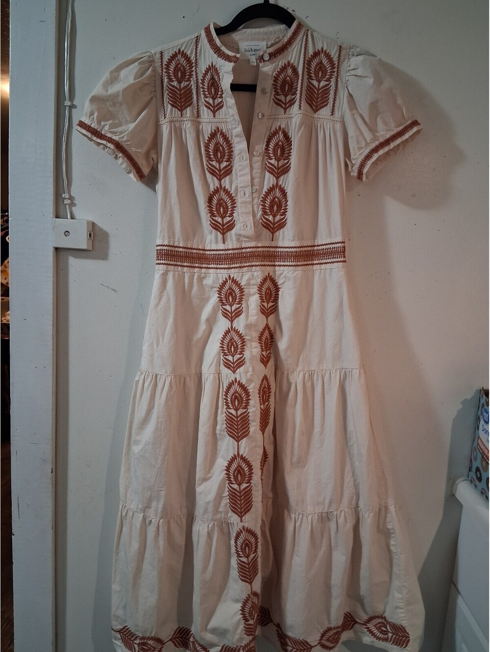 böhme Embroidered Bohemian Midi Dress XS